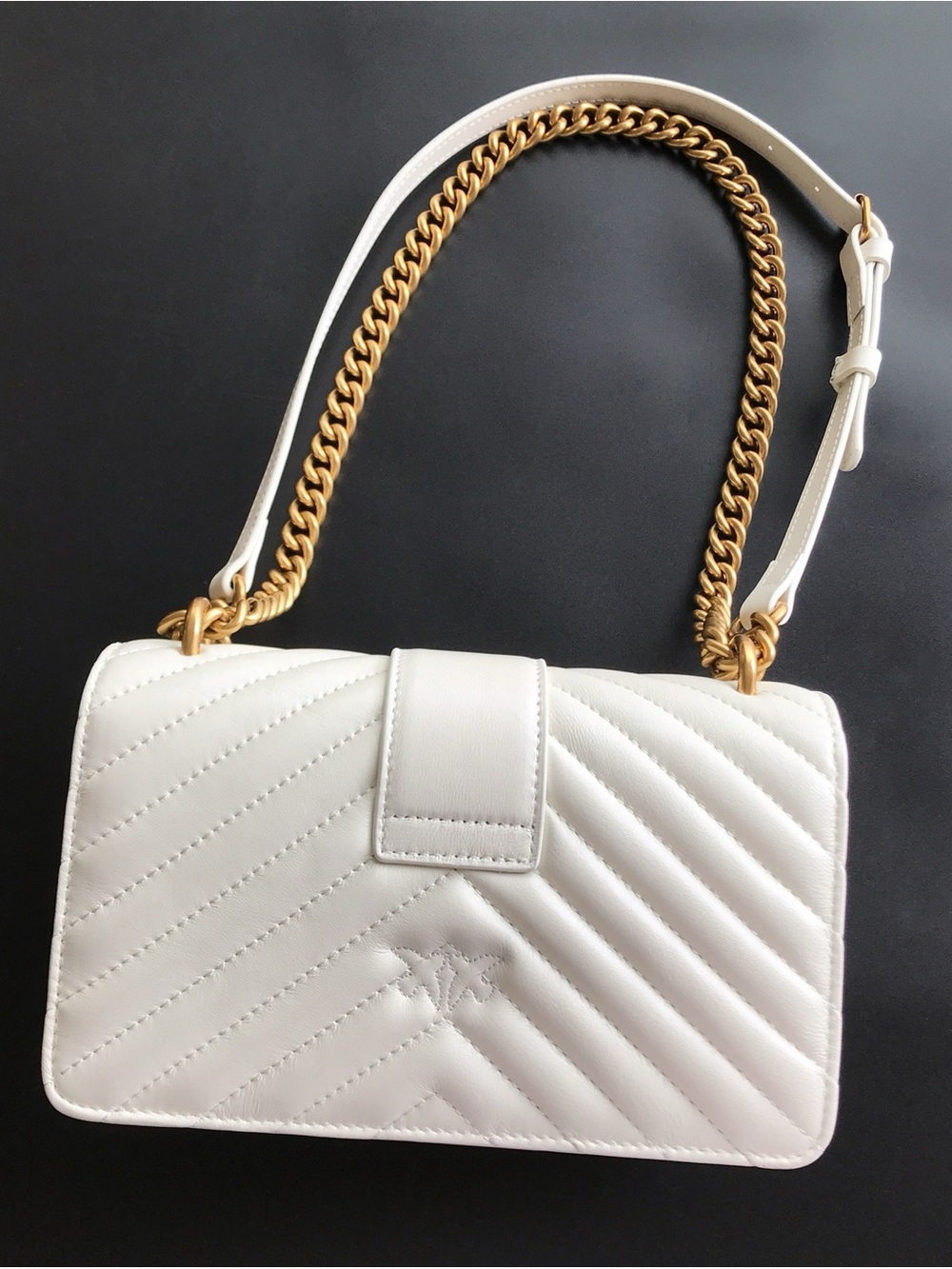 White Quilted Shoulder Bag with Gold Bird Ring Accent - Picture 3 of 3